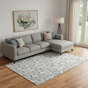 HomeRoots 10' X 14' White & Gray Geometric Washable Area Rug - Stylish, Durable, UV-Protected for Family Spaces 661911