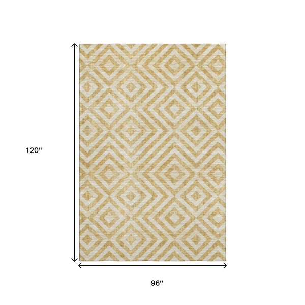 HomeRoots 8' X 10' Gold And Ivory Geometric Area Rug - Washable, UV Protected, Perfect for High-Traffic Spaces! 661927