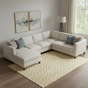 HomeRoots 9' X 12' Modern Gold and Ivory Geometric Area Rug - Washable, UV Protected, Durable for High-Traffic Homes 661928