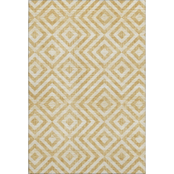 HomeRoots 9' X 12' Modern Gold and Ivory Geometric Area Rug - Washable, UV Protected, Durable for High-Traffic Homes 661928
