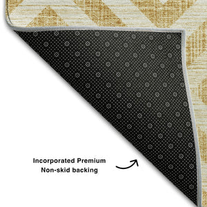 HomeRoots 9' X 12' Modern Gold and Ivory Geometric Area Rug - Washable, UV Protected, Durable for High-Traffic Homes 661928