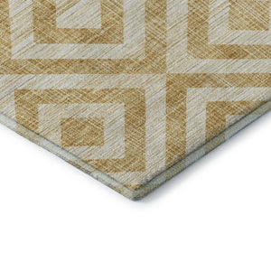 HomeRoots 9' X 12' Modern Gold and Ivory Geometric Area Rug - Washable, UV Protected, Durable for High-Traffic Homes 661928
