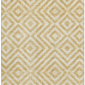 HomeRoots 9' X 12' Modern Gold and Ivory Geometric Area Rug - Washable, UV Protected, Durable for High-Traffic Homes 661928