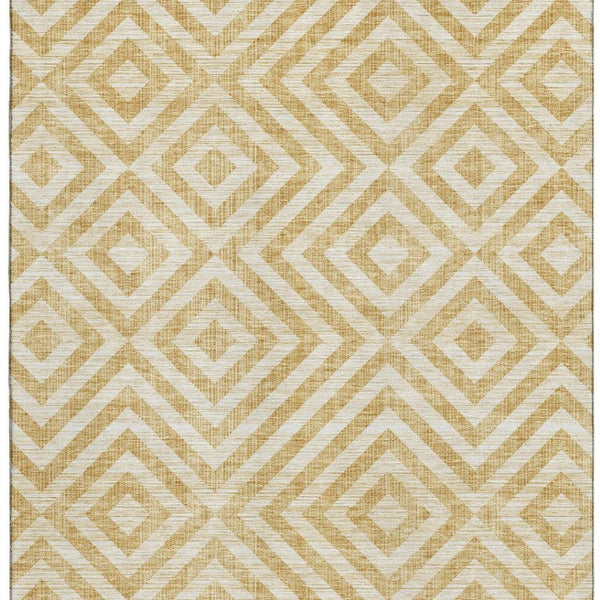 HomeRoots 9' X 12' Modern Gold and Ivory Geometric Area Rug - Washable, UV Protected, Durable for High-Traffic Homes 661928