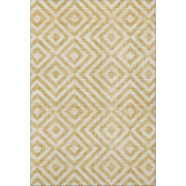 HomeRoots 9' X 12' Modern Gold and Ivory Geometric Area Rug - Washable, UV Protected, Durable for High-Traffic Homes 661928