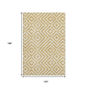 HomeRoots 10' Gold and Ivory Geometric Washable Area Rug - UV Protected, Stain Resistant for Modern Spaces 661929