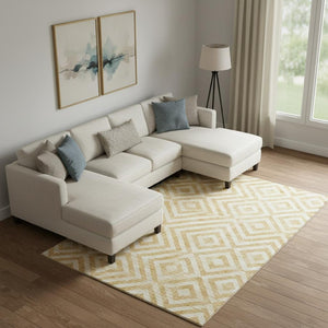 HomeRoots 10' Gold and Ivory Geometric Washable Area Rug - UV Protected, Stain Resistant for Modern Spaces 661929