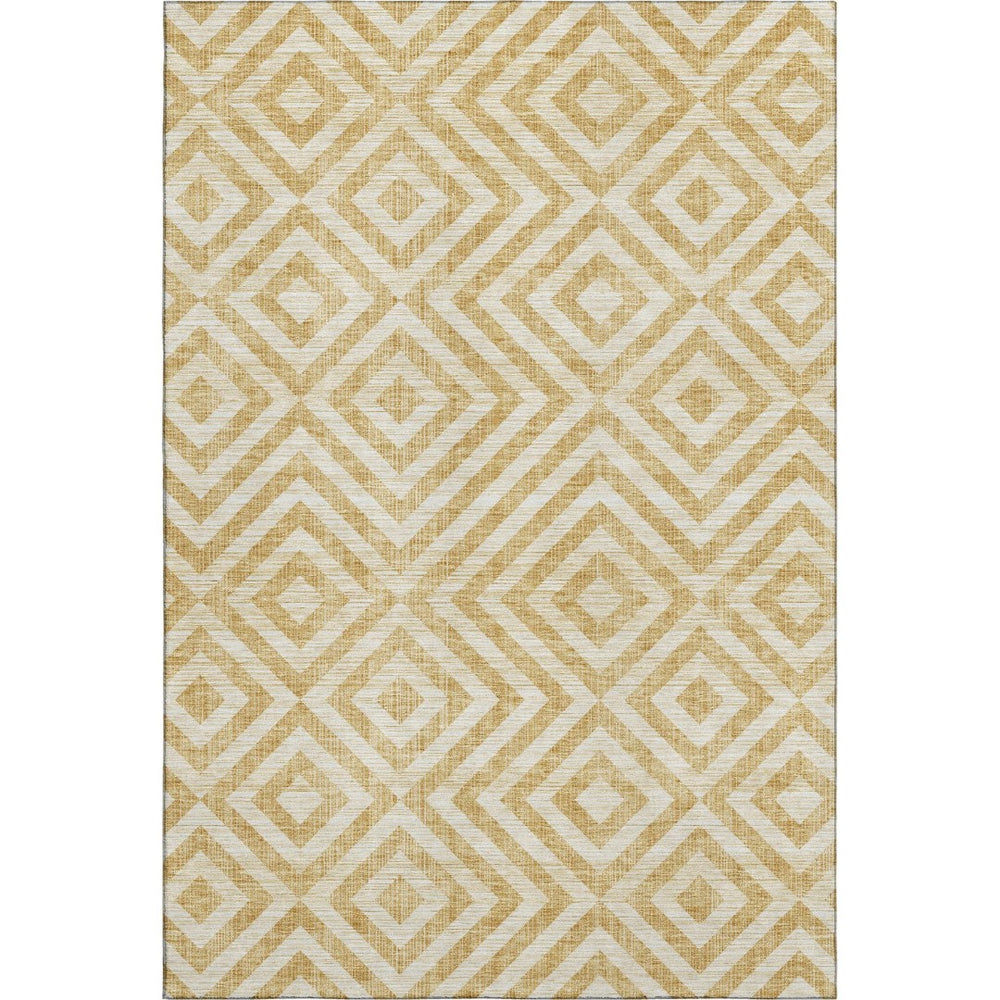 HomeRoots 10' Gold and Ivory Geometric Washable Area Rug - UV Protected, Stain Resistant for Modern Spaces 661929