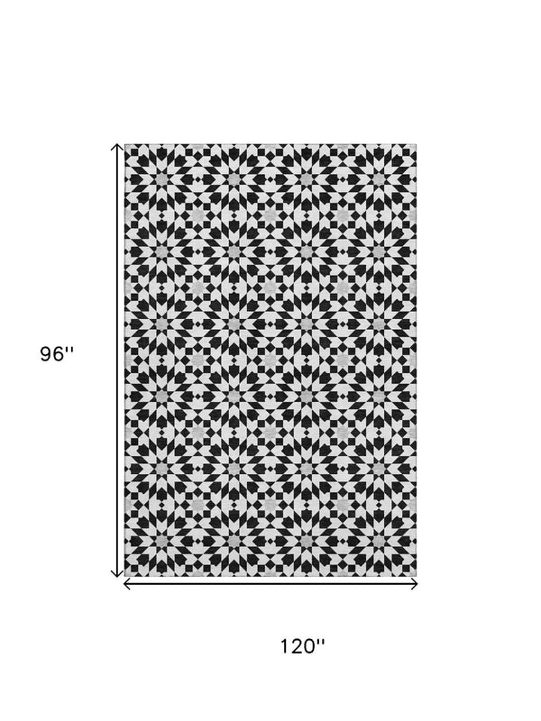 HomeRoots 8' X 10' Black and Silver Geometric Area Rug - Modern, Washable, UV-Protected for Family Spaces 661987