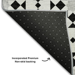HomeRoots 8' X 10' Black and Silver Geometric Area Rug - Modern, Washable, UV-Protected for Family Spaces 661987