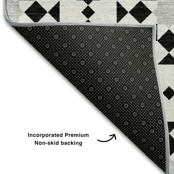 HomeRoots 8' X 10' Black and Silver Geometric Area Rug - Modern, Washable, UV-Protected for Family Spaces 661987