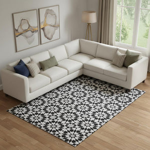 HomeRoots 8' X 10' Black and Silver Geometric Area Rug - Modern, Washable, UV-Protected for Family Spaces 661987