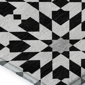 HomeRoots 8' X 10' Black and Silver Geometric Area Rug - Modern, Washable, UV-Protected for Family Spaces 661987