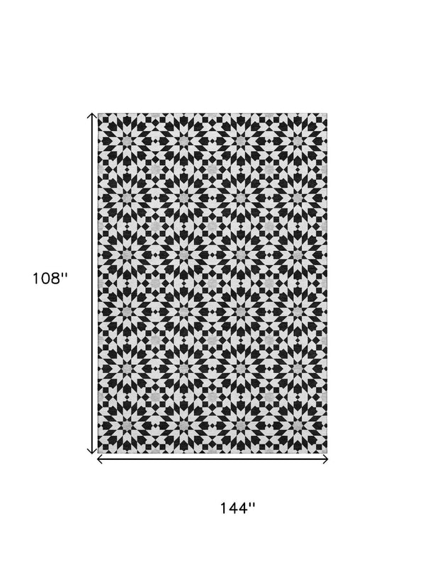 HomeRoots 9' X 12' Stylish Black and Silver Geometric Area Rug – Washable, UV-Protected, Perfect for Families 661988