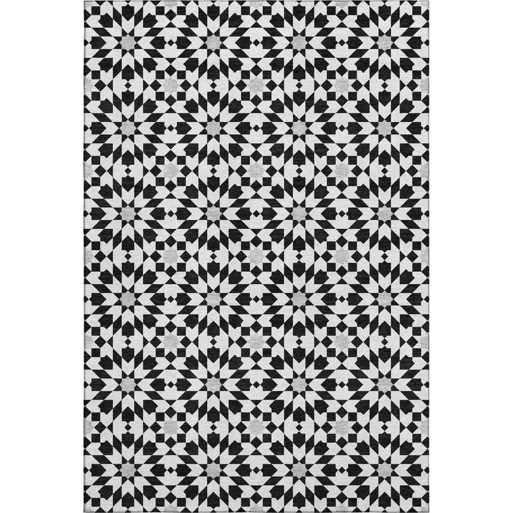 HomeRoots 9' X 12' Stylish Black and Silver Geometric Area Rug – Washable, UV-Protected, Perfect for Families 661988