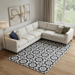 HomeRoots 9' X 12' Stylish Black and Silver Geometric Area Rug – Washable, UV-Protected, Perfect for Families 661988