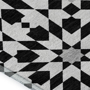HomeRoots 9' X 12' Stylish Black and Silver Geometric Area Rug – Washable, UV-Protected, Perfect for Families 661988