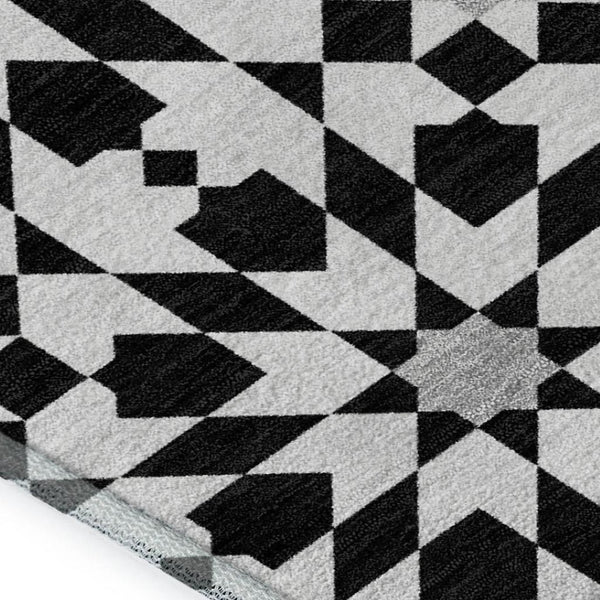 HomeRoots 9' X 12' Stylish Black and Silver Geometric Area Rug – Washable, UV-Protected, Perfect for Families 661988