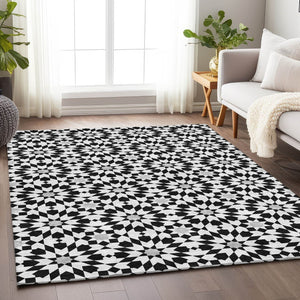 HomeRoots 10' Modern Geometric Black and Silver Washable Area Rug with UV Protection for High-Traffic Spaces 661989