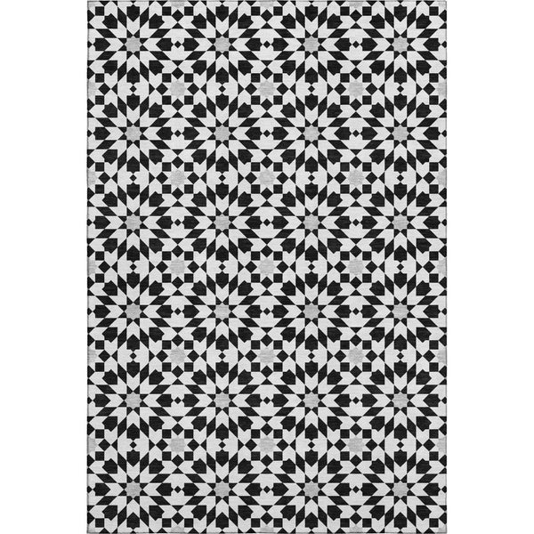 HomeRoots 10' Modern Geometric Black and Silver Washable Area Rug with UV Protection for High-Traffic Spaces 661989