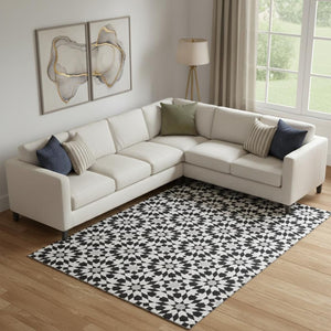 HomeRoots 10' Modern Geometric Black and Silver Washable Area Rug with UV Protection for High-Traffic Spaces 661989