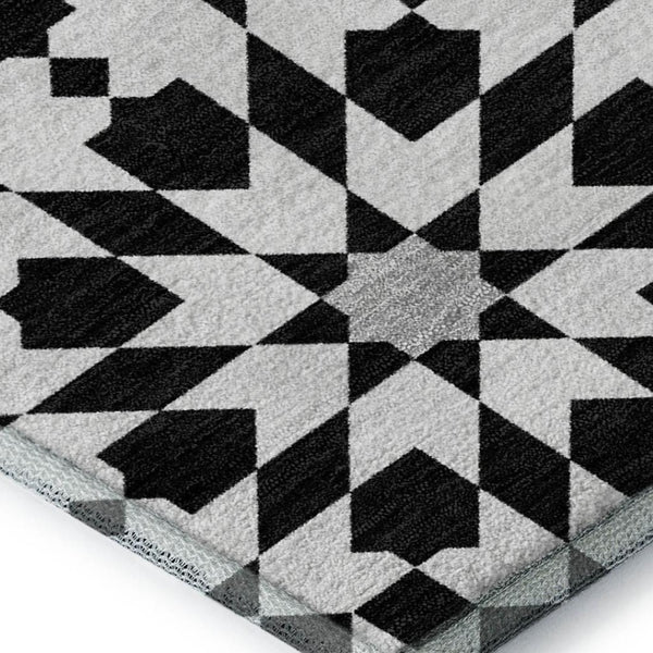 HomeRoots 10' Modern Geometric Black and Silver Washable Area Rug with UV Protection for High-Traffic Spaces 661989