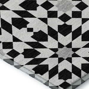 HomeRoots 10' Modern Geometric Black and Silver Washable Area Rug with UV Protection for High-Traffic Spaces 661989