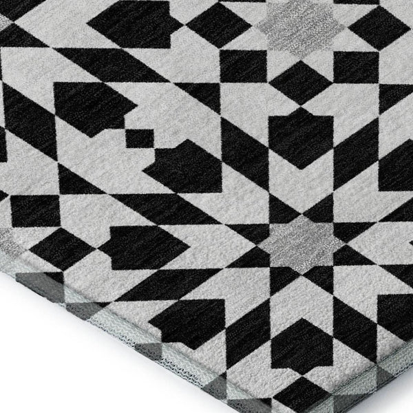 HomeRoots 10' Modern Geometric Black and Silver Washable Area Rug with UV Protection for High-Traffic Spaces 661989