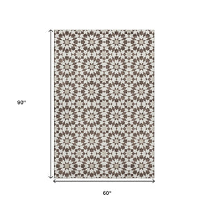 HomeRoots 5' X 8' Brown And Ivory Geometric Area Rug – Stylish, Washable, Stain Resistant, UV Protected Design! 661991