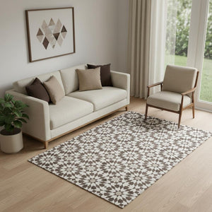HomeRoots 5' X 8' Brown And Ivory Geometric Area Rug – Stylish, Washable, Stain Resistant, UV Protected Design! 661991