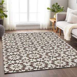 HomeRoots 5' X 8' Brown And Ivory Geometric Area Rug – Stylish, Washable, Stain Resistant, UV Protected Design! 661991