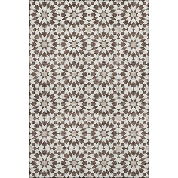 HomeRoots 5' X 8' Brown And Ivory Geometric Area Rug – Stylish, Washable, Stain Resistant, UV Protected Design! 661991