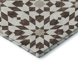 HomeRoots 5' X 8' Brown And Ivory Geometric Area Rug – Stylish, Washable, Stain Resistant, UV Protected Design! 661991
