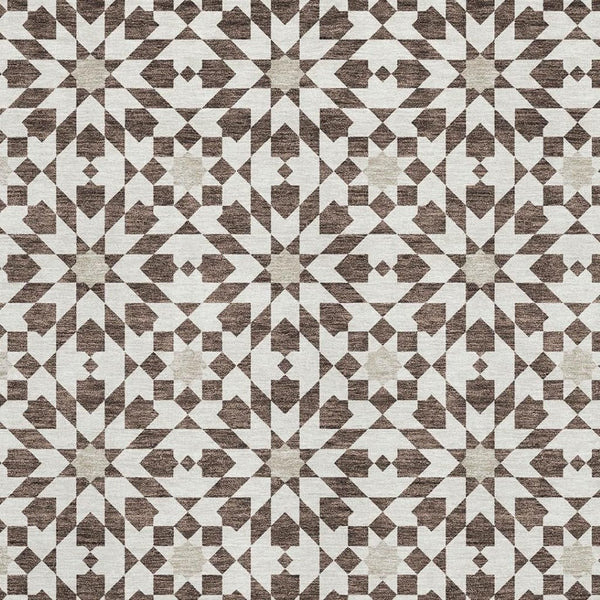 HomeRoots 8' X 10' Stylish Brown and Ivory Geometric Washable Rug with UV Protection for Busy Homes 661993