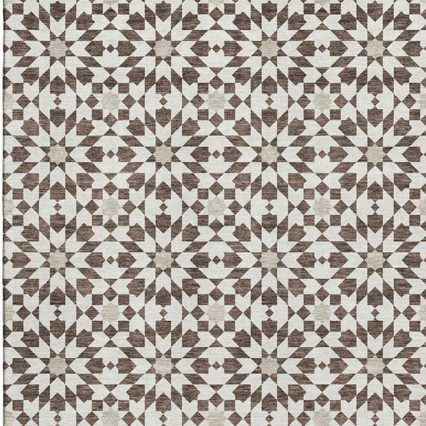 HomeRoots 8' X 10' Stylish Brown and Ivory Geometric Washable Rug with UV Protection for Busy Homes 661993