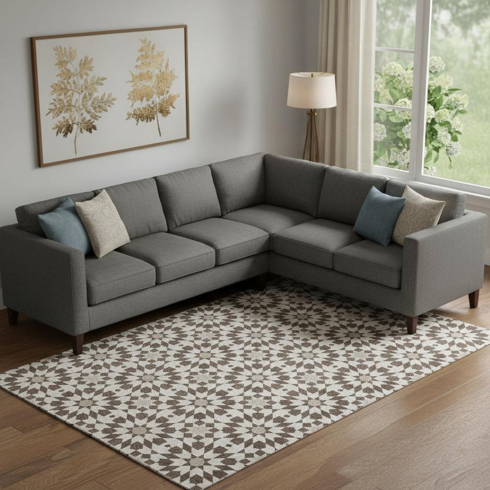 HomeRoots 9' X 12' Brown & Ivory Geometric Washable Area Rug - Durable, UV Protected, Perfect for Families 661994