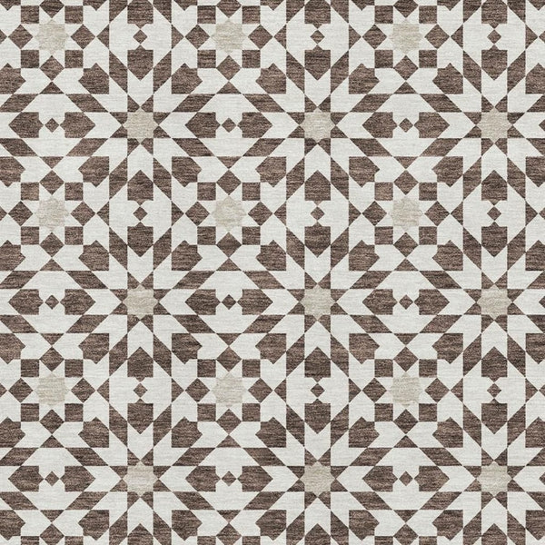 HomeRoots 9' X 12' Brown & Ivory Geometric Washable Area Rug - Durable, UV Protected, Perfect for Families 661994