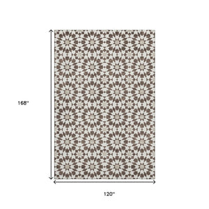 HomeRoots 10' X 14' Brown And Ivory Geometric Area Rug – Durable, Washable, UV-Protected for Family Living Spaces 661995
