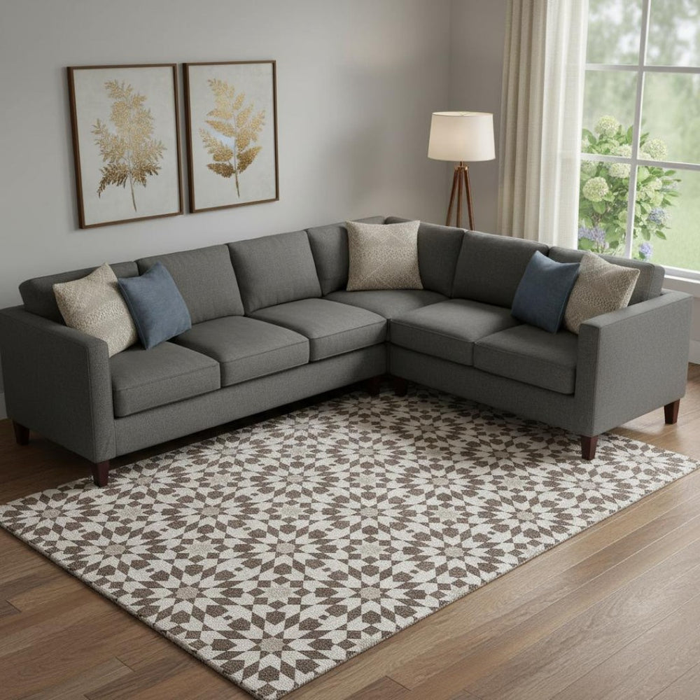HomeRoots 10' X 14' Brown And Ivory Geometric Area Rug – Durable, Washable, UV-Protected for Family Living Spaces 661995