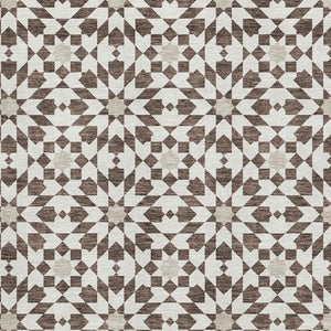 HomeRoots 10' X 14' Brown And Ivory Geometric Area Rug – Durable, Washable, UV-Protected for Family Living Spaces 661995