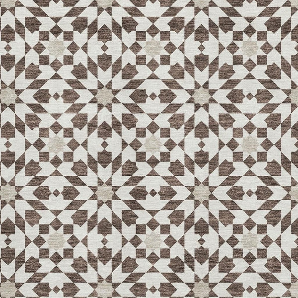 HomeRoots 10' X 14' Brown And Ivory Geometric Area Rug – Durable, Washable, UV-Protected for Family Living Spaces 661995
