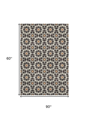 HomeRoots 5' X 8' Charcoal, Silver & Copper Geometric Washable Area Rug - UV Resistant, Perfect for Families! 661997