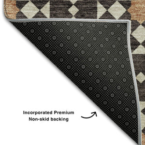 HomeRoots 5' X 8' Charcoal, Silver & Copper Geometric Washable Area Rug - UV Resistant, Perfect for Families! 661997