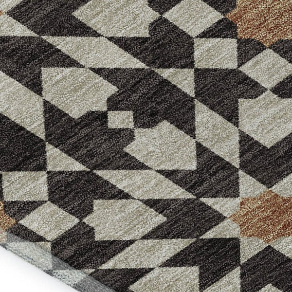 HomeRoots 5' X 8' Charcoal, Silver & Copper Geometric Washable Area Rug - UV Resistant, Perfect for Families! 661997