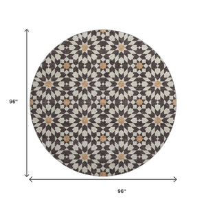 HomeRoots 8' Stylish Geometric Washable Round Rug in Charcoal, Silver, and Copper with UV Protection & Durability 661998