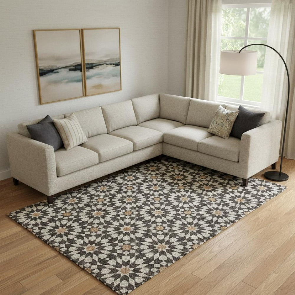 HomeRoots 8' X 10' Contemporary Charcoal, Silver & Copper Geometric Washable Area Rug with UV Protection 661999