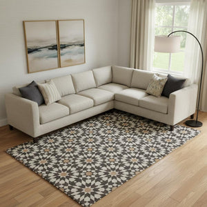 HomeRoots 8' X 10' Contemporary Charcoal, Silver & Copper Geometric Washable Area Rug with UV Protection 661999