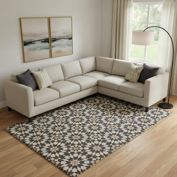 HomeRoots 8' X 10' Contemporary Charcoal, Silver & Copper Geometric Washable Area Rug with UV Protection 661999