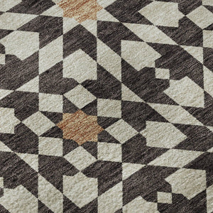 HomeRoots 8' X 10' Contemporary Charcoal, Silver & Copper Geometric Washable Area Rug with UV Protection 661999
