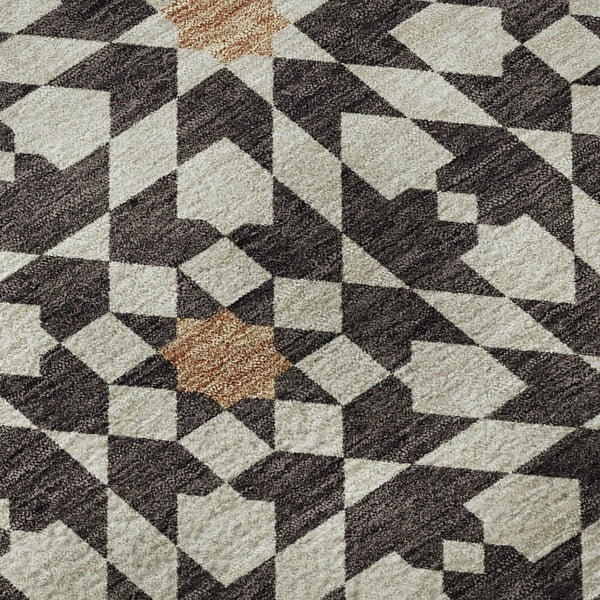 HomeRoots 8' X 10' Contemporary Charcoal, Silver & Copper Geometric Washable Area Rug with UV Protection 661999
